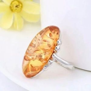Amber and Silver Ring